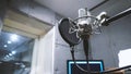 Studio microphone with shock mount and pop filter Royalty Free Stock Photo