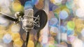 Studio microphone with shock mount and pop filter on tripod stand Royalty Free Stock Photo