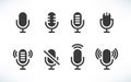 Studio Microphone simple icon set. Black podcast radio sign, broadcast symbols. Retro microphone vector illustration Royalty Free Stock Photo