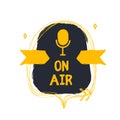 Studio microphone vector. Podcast concept in grunge style. Live music. Karaoke icon. Speaker symbol.