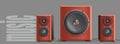 Studio music monitor speakers in red