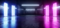 Studio Neon Led Stage Classic Blue Purple Vibrant Lights Empty Concrete Grunge Reflective Garage Underground Room Dance Floor