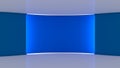 Studio. Perfect backdrop for any green screen chromakey production. Blue and white background, Blue wall .3d. Royalty Free Stock Photo