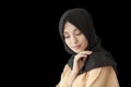 Studio photo of a beautiful young woman eastern type full-length, on a light background, dressed in the Muslim style Royalty Free Stock Photo