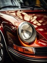 Studio photo brings the timeless allure of a classic car to life through a closeup perspective.