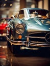 Studio photo brings the timeless allure of a classic car to life through a closeup perspective.