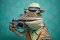 happy crocodile , concept of Hipster Fashion and Animal Portraits, created with Generative AI technology