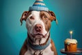 a happy dog in casual clothes celebrating his birthday, created with Generative AI technology Royalty Free Stock Photo