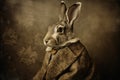 Studio photo portrait of hare dressed in 19th century , created with Generative AI technology