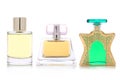 Studio photo of set of luxury perfume bottles. Isolated on white background Royalty Free Stock Photo