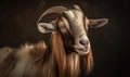 studio photo shot of Oberhasli goat on dark background. Generative AI