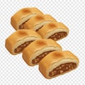 Set of Five Golden Date and Nut-Filled Rolled Pastries on Transparent Background Royalty Free Stock Photo