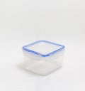 Studio photography of a translucent plastic box on whit