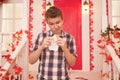 Studio picture from a young man with handkerchief. Sick guy has runny nose. man makes a cure for the common cold Royalty Free Stock Photo