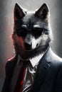 Studio portrait of angry bold wolf in suit, shirt, tie Royalty Free Stock Photo