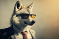 Studio portrait of angry bold wolf in suit, shirt, tie Royalty Free Stock Photo