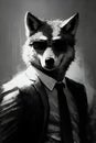 Studio portrait of angry bold wolf in suit, shirt, tie Royalty Free Stock Photo