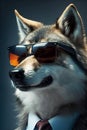 Studio portrait of angry bold wolf in suit, shirt, tie Royalty Free Stock Photo