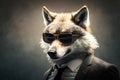 Studio portrait of angry bold wolf in suit, shirt, tie Royalty Free Stock Photo