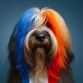 Studio portrait of a Bearded Collie dog with colorful hair. Royalty Free Stock Photo