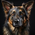 Studio portrait of a beautiful german shepherd dog on a black background.