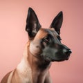 Studio portrait of a belgian shepherd malinois on a pink background