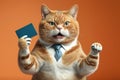 cat in a business suit holding a credit card, created with Generative AI technology