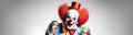 studio portrait of a clown on plain studio background, good for 1 april fool& x27;s day banner, space for text Royalty Free Stock Photo