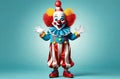 studio portrait of a clown on plain studio background, good for 1 april fool& x27;s day banner, space for text Royalty Free Stock Photo