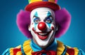 studio portrait of a clown on plain studio background, good for 1 april fool& x27;s day banner, space for text Royalty Free Stock Photo