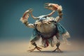 Studio portrait of crab in boho clothes joyfully dancing, created with Generative AI technology