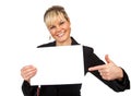 Studio portrait of a cute blond girl holding a piece of paper Royalty Free Stock Photo