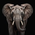 Studio portrait of an elephant on a black background. Generative AI