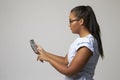 Studio Portrait Of Female Accountant Using Calculator Royalty Free Stock Photo