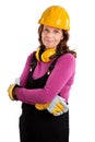 Studio portrait of a female construction worker isolated on white Royalty Free Stock Photo