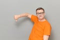 Portrait of funny man giving thumb down sign of disapproval Royalty Free Stock Photo