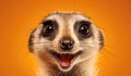 Studio Portrait of Funny and Excited meerkat on Orange Background with Shocked or Surprised Expression and Open Mouth