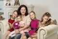 Studio Portrait of Happy Family of Mother and Three Daughters Royalty Free Stock Photo