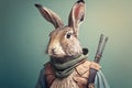 happy hare dressed as a hunter, created with Generative AI technology