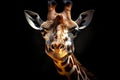 Portrait of all sweet, gentle and giant Giraffe with Black Background