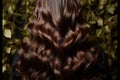 Studio portrait Long, black curly hair cascades elegantly, showcasing brunettes back view