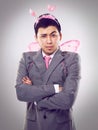 Studio, portrait and man as fairy for magic in Halloween party of startup up business and company. Adult, guy and male Royalty Free Stock Photo