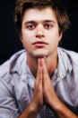 Studio portrait of one masculine handsome man