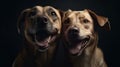 Studio portrait of positive overjoyed young dogs smiling and hugging. Generative ai