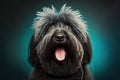 Studio portrait of a puli dog with a surprised face, created with Generative AI technology