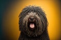 Studio portrait of a puli dog with a surprised face , created with Generative AI technology