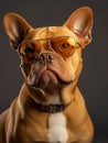 Studio Portrait of a serious Boston Terrier breed dog wearing glasses