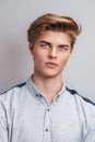 Studio portrait of stylish caucasian handsome young man who looking at camera. Man's portrait Royalty Free Stock Photo