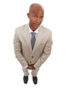 Studio portrait, top view and professional black man for business services, career work or realtor job experience