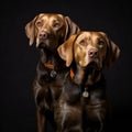 Studio portrait of two dogs, labrador retriever and vizsla Royalty Free Stock Photo